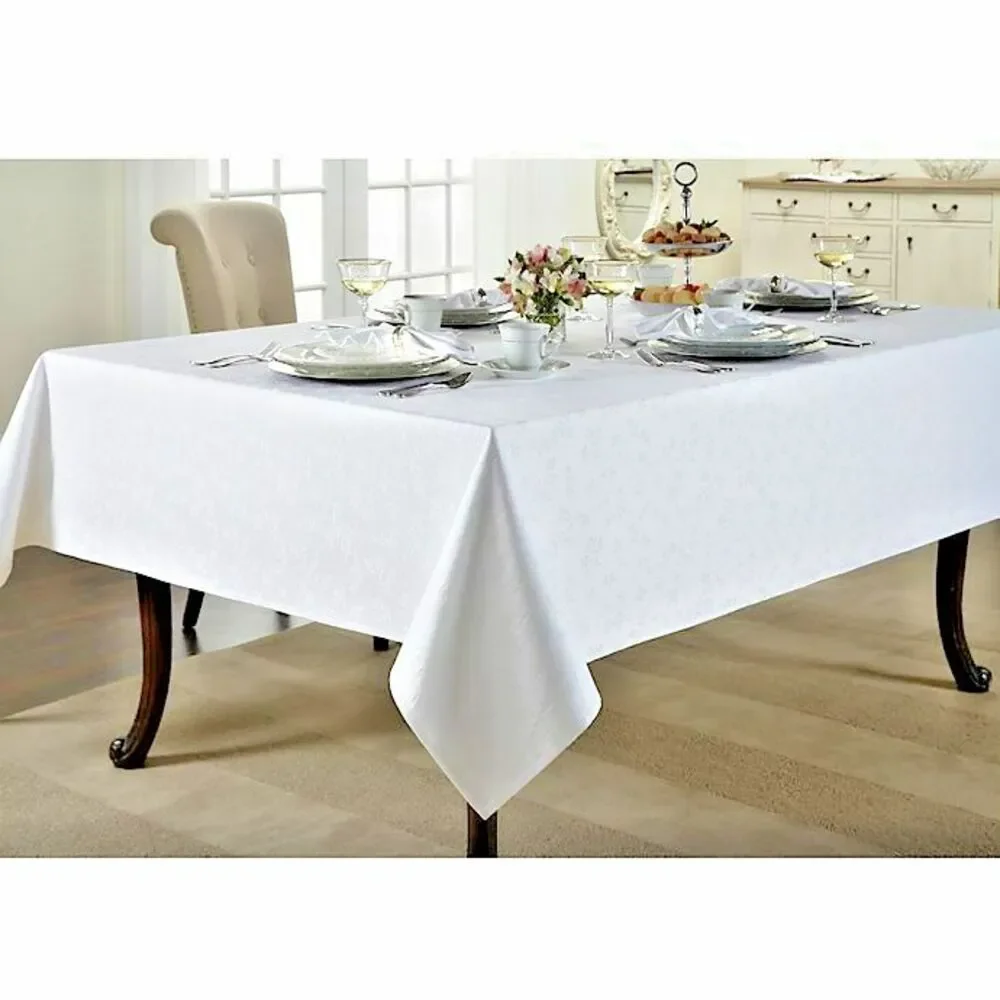 Wamsutta Ashley Fabric Tablecloth White Leaf Design 52x70 Oblong Wedding Holiday